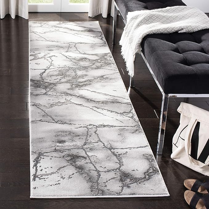 SAFAVIEH Craft Collection Runner Rug - 2'3" x 20', Grey & Silver, Modern Abstract Design, Non-Shedding & Easy Care, Ideal for High Traffic Areas in Living Room, Bedroom (CFT877G)