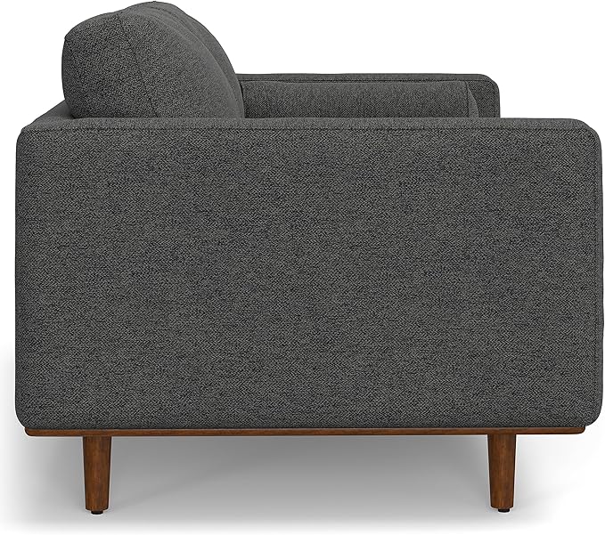 SIMPLIHOME Morrison 72-inch Wide Sofa in Charcoal Grey Woven-Blend Fabric, Handcrafted Mid-Century Modern Loveseat for Living Room or Family Room, Single Bench Cushion, Bolster Pillows