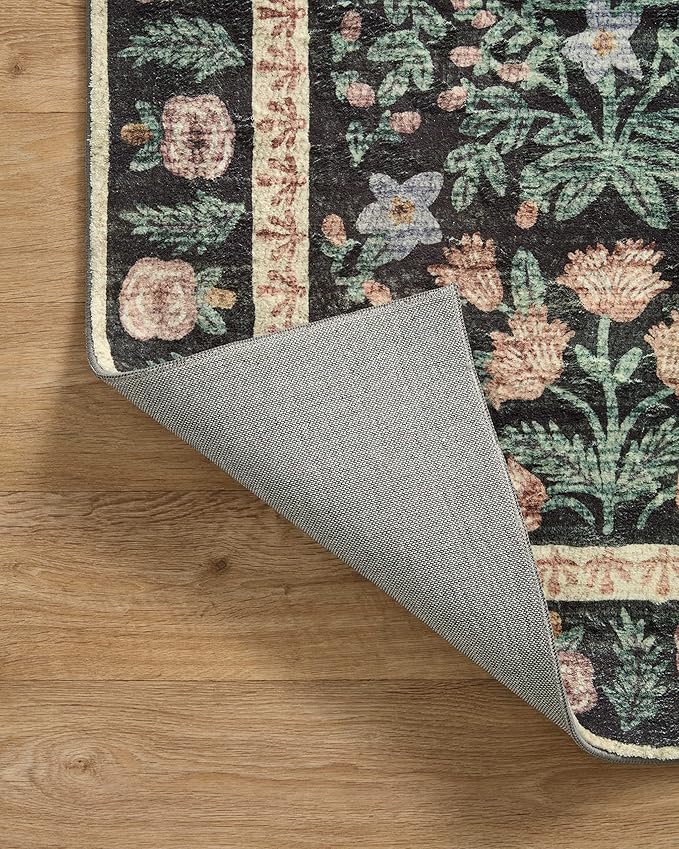 Loloi Rifle Paper Co. Eden Collection EDE-02 Mughal Garden Black 2'-3" x 3'-9" Accent Rug feat. CloudPile™
