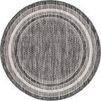 Unique Loom Outdoor Border Collection Area Rug - Soft Border (3' 1" Round, Black/ Ivory)