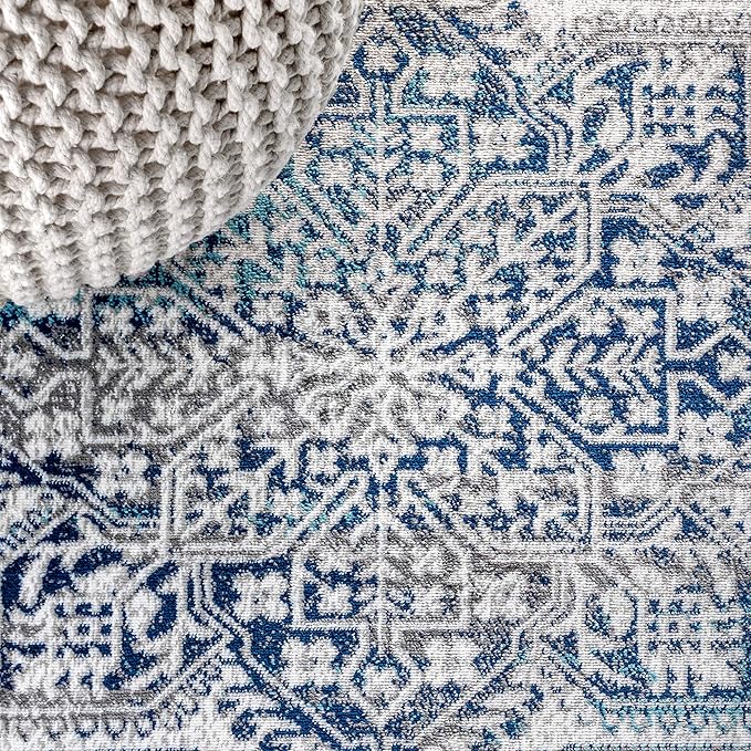 JONATHAN Y Modern Vintage Medallion Navy/Light Gray Runner Rug, 2x8, Country, Floral, Easy-Cleaning for Living Room, Bedroom, Kitchen, Pet Friendly, Non-Shedding (MDP100B-28)