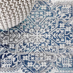 JONATHAN Y Modern Vintage Medallion Navy/Light Gray 5x5 Square Indoor Area Rug, Country, Floral, Easy-Cleaning for Living Room, Bedroom, Kitchen, Pet Friendly, Non-Shedding (MDP100B-5SQ)