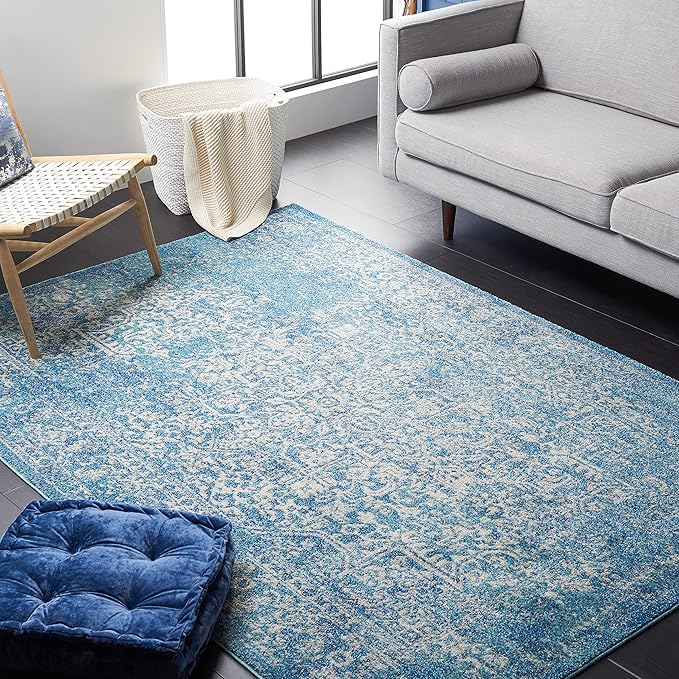 SAFAVIEH Area Rug 10x14 - Evoke Collection - Large - Blue & Ivory, Distressed Design, Non-Shedding & Easy to Clean, Ideal for Living Room, Bedroom, Dining Space (EVK256C)