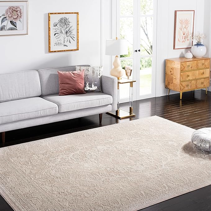 SAFAVIEH Area Rug 5' Square - Reflection Collection - Beige & Cream, Non-Shedding & Easy Cleaning, Ideal for Entryway, Living Room, Bedroom (RFT668A)