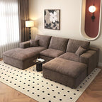 107'' U-Shaped Modern Modular Sectional Cloud Couch Whit Ottoman, 4-Seat Chenille Deep-Seat Sofa with Pillow for Living Room, Bedroom, Apartment, Camel