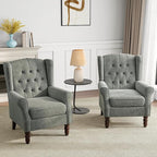 Pia Ricco Mid-Century Modern 2-Piece Wingback Chair Set - Plush Upholstered Accent Chairs with Solid Wood Legs, High Back Lounge Seating for Living Room, Bedroom & Office - Retro Matched Pair (Gray)