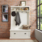 Crosley Furniture Seaside Hall Tree with Shoe Rack Bench and Coat Hooks for Hanging Storage, Distressed White