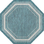 Unique Loom Outdoor Border Collection Area Rug - Soft Border (5' 1" Octagon, Teal/ Ivory)