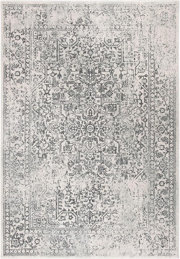 SAFAVIEH Evoke Collection 4' x 6' Ivory/Grey EVK256F Oriental Distressed Non-Shedding Living Room Bedroom Accent Rug