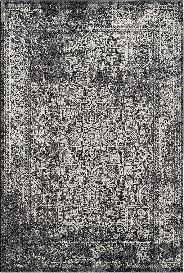 SAFAVIEH Evoke Collection 4' x 6' Black / Grey EVK256R Oriental Distressed Non-Shedding Living Room Bedroom Accent Rug