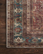 Loloi Layla Collection LAY-01 Brick/Blue 2'-0" x 5'-0" .13" Thick Accent Rug, Soft, Durable, Vintage Inspired, Distressed, Low Pile, Non-Shedding, Easy Clean, Printed, Living Room Rug