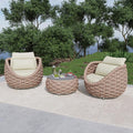 3 Pieces Porch Furniture Set: Aluminum Patio Conversation Sofa Set - Assembled Couch Armchair Table Set Cushioned - Hand Woven Rope Chair Set 400 LBS All Weather for Indoor Deck Balcony Hotel