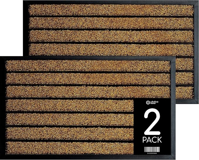 ubdyo 2 Pack Extra Durable Door Mat Outdoor Entrance - Muddy Dirt Trapping Outdoor Mats - Low Pile Front Door Mat Outside Entrance - Anti Slip Indoor Doormat - 30'' x 17'', Bright Brown