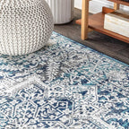 JONATHAN Y Modern Vintage Medallion Navy/Light Gray 8' Round Indoor Area Rug, Country, Floral, Easy-Cleaning for Living Room, Bedroom, Kitchen, Pet Friendly, Non-Shedding (MDP100B-8R)