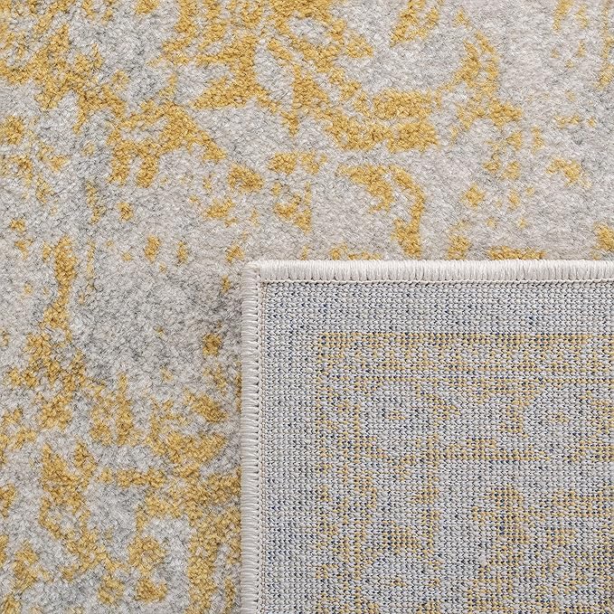 SAFAVIEH Evoke Collection Area Rug - 5'3" Round, Ivory & Gold, Distressed Design, Non-Shedding & Easy to Clean, Ideal for Living Room, Bedroom, Dining Space (EVK256B)