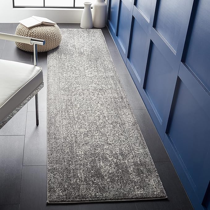 SAFAVIEH Evoke Collection 2'2" x 9' Grey/Ivory EVK256D Oriental Distressed Non-Shedding Living Room Entryway Foyer Hallway Bedroom Runner Rug
