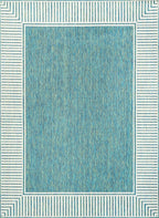 nuLOOM 4' x 6' Outdoor Area Rug, Casual Design With Striped Border, Stain Resistant, Highly Durable, For Patio, Balcony, Bedroom, Living Room, Dining Room, Bathroom, Teal