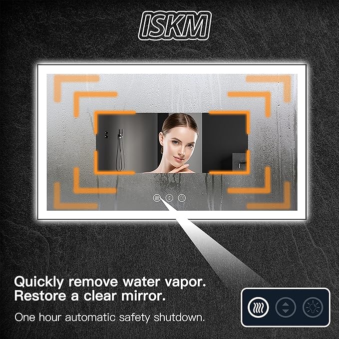 ISKM Framed LED Mirror for Bathroom 57"x36", Dimmable LED Bathroom Mirror with Lights, Anti-Fog, Front and Backlit Lighted Mirror 3-Colors, Shatterproof, Memory Function
