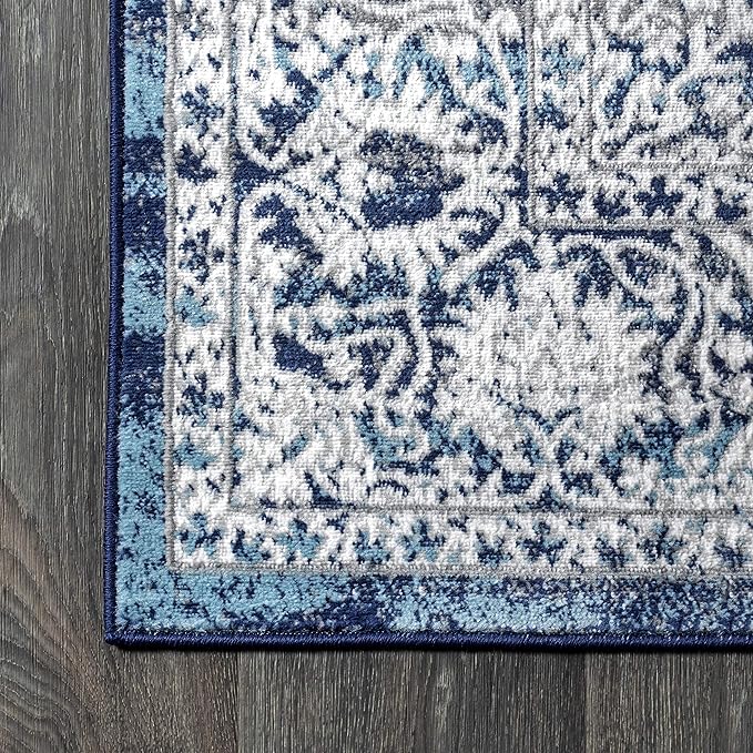 JONATHAN Y Modern Vintage Medallion Navy/Light Gray Indoor Area Rug, 9x12, Country, Floral, Easy-Cleaning for Living Room, Bedroom, Kitchen, Pet Friendly, Non-Shedding (MDP100B-9)