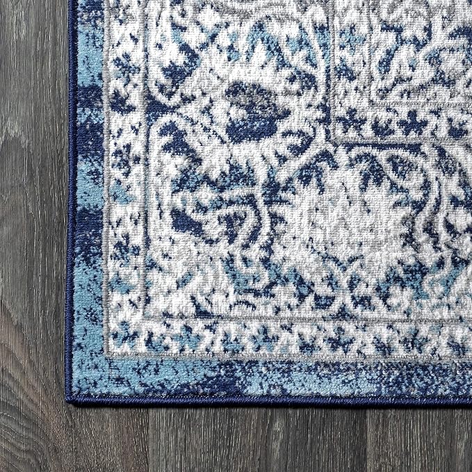 JONATHAN Y Modern Vintage Medallion Navy/Light Gray 9x9 Square Indoor Area Rug, Country, Floral, Easy-Cleaning for Living Room, Bedroom, Kitchen, Pet Friendly, Non-Shedding (MDP100B-9SQ)