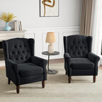 Mid-Century Modern Wingback Chair - Plush Upholstered Accent Armchair with Solid Oak Legs, Ergonomic High Back Lounge Chair for Living Room, Bedroom Office - Retro Reading Chair Bluish Black