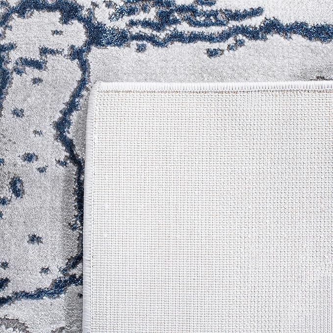 SAFAVIEH Craft Collection Area Rug - 5'3" Square, Ivory Grey & Blue, Modern Abstract Design, Non-Shedding & Easy Care, Ideal for High Traffic Areas in Living Room, Bedroom (CFT877M)
