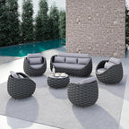 Metal Outdoor Conversation Sets: 6-Piece Aluminum Patio Furniture Set - Woven Rope Porch Sofa Set w/Coffee Table Cushions - Assembled Modern Lounge Couch for Deck Garden Yard Pool Hotel Resort