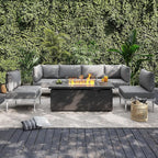 Sundale Outdoor 7 Pieces Patio Furniture Set with Fire Pit Table, L-Shaped Outdoor Sectional Sofa with 6 Inch Olefin Cushion, All-Weather Modern Metal Outdoor Conversation Sets (6 Seats,White Frame)