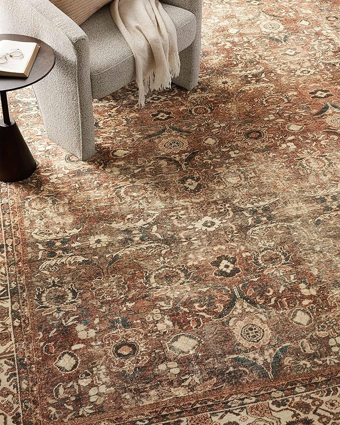 Loloi Magnolia Home by Joanna Gaines Banks Collection BAN-04 Brick/Ivory 3'-6" x 5'-6" .13" Pile Height, Machine Washable, Accent Rug
