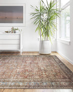Loloi Layla Collection LAY-01 Brick/Blue 2'-0" x 5'-0" .13" Thick Accent Rug, Soft, Durable, Vintage Inspired, Distressed, Low Pile, Non-Shedding, Easy Clean, Printed, Living Room Rug