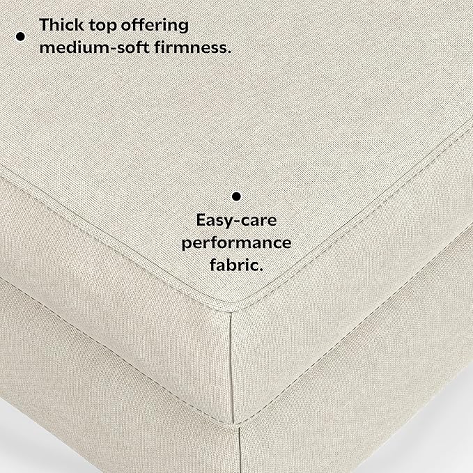SIMPLIHOME Ava Ottoman in 100% Recycled Polyester Tightly Woven Performance Fabric, Cream, 36-inch Wide, Mid-Century Modern Style Multipurpose Table or Footrest Ottoman, Assembled,for Living Room