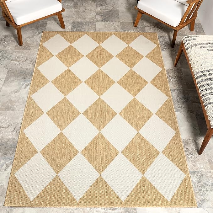 nuLOOM 9'6" x 12' Outdoor Performance Area Rug, Stain Resistant, Weather Resistant, High Traffic, Patio, Balcony, Outside, Sabina Tan