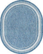Unique Loom Outdoor Border Collection Area Rug - Soft Border (7' 10" x 10' Oval, Blue/ Ivory)