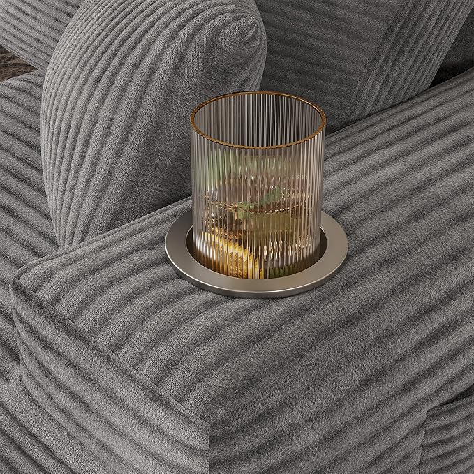 Homall 142" Boneless Couch, Modular Sectional Sofa, No Assembly Required, Memory Foam Filling, Corduroy U-Shaped Sofa, Movable Multi-Person Couch for Living Room (Grey)