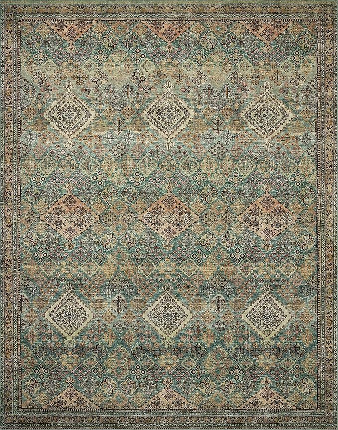 Loloi Magnolia Home by Joanna Gaines Sinclair Collection SIN-03 Turquoise/Multi 2'-3" x 7'-6", .25" Pile Height, Machine Washable, Runner Rug