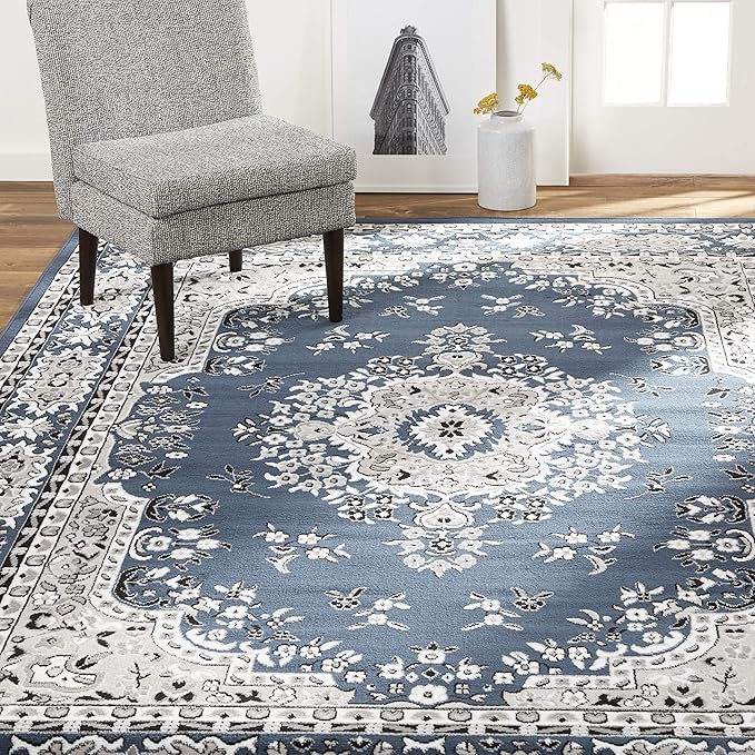Home Dynamix Premium Sakarya Traditional Medallion Border Area Rug, Midnight Blue, 7'8"x10'7" Rectangle