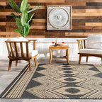 nuLOOM 5' x 8' Outdoor Tribal Geometric Area Rug, Stain Resistant, Weather Resistant, High Traffic, Patio, Balcony, Outside, Ranya Dark Grey
