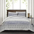 Lush Decor Hygge Geo Pattern Striped 3 Piece Quilt Bedding Set, King, Navy & White