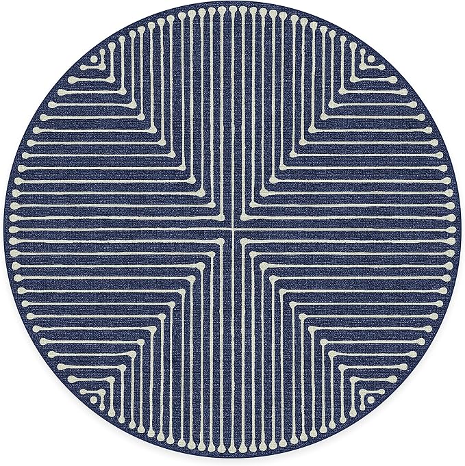 RUGGABLE x Jonathan Adler Machine Washable Modern Area Rug– Inkdrop Lapis Blue 8 ft Round, Stain-Resistant, Non-Slip– Large Rugs for Living Room, Bedroom, Hallway, Entryway & Office–with Standard Pad