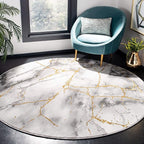 SAFAVIEH Craft Collection Area Rug - 10' Round, Grey & Gold, Modern Abstract Design, Non-Shedding & Easy Care, Ideal for High Traffic Areas in Living Room, Bedroom (CFT877F)