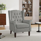 Pia Ricco High Back Floral Accent Chair - Retro Wingback Upholstered Armchair with Nailhead Trim, Solid Wood Legs, Fabric Living Room Bedroom Reading Chair (Light Gray)