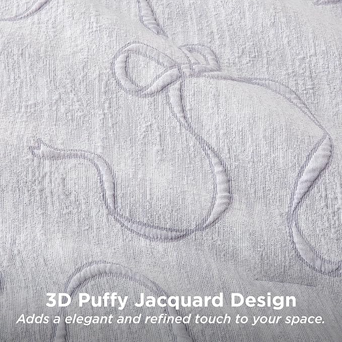 Bedsure Twin Size Comforter Set, Light Purple Boho Tufted Bed Set, 3D Puffy Jacquard Bedding Twin Size, 2 Pieces, 1 Farmhouse Shabby Chic Embroidery Comforter with Bow Pattern & 1 Pillow Case