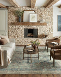 Loloi Magnolia Home by Joanna Gaines Banks Collection BAN-01 Ocean/Spice 3'-6" x 5'-6" .13" Pile Height, Machine Washable, Accent Rug