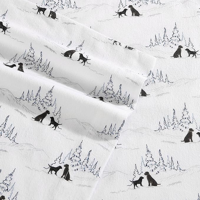 Eddie Bauer - Queen Sheets, Cotton Flannel Bedding Set, Brushed For Extra Softness, Cozy Home Decor (Dog Friends White, Queen)