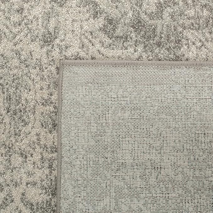 SAFAVIEH Evoke Collection Area Rug - 9' Square, Silver & Ivory, Distressed Design, Non-Shedding & Easy to Clean, Ideal for Living Room, Bedroom, Dining Space (EVK256S)
