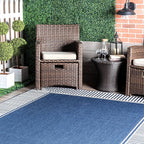 nuLOOM 2' x 10' Outdoor/Indoor Asha Area Rug, Asha Navy, Casual Design with Striped Border, Stain Resistant, Highly Durable, for Patio, Balcony, Bedroom, Living Room, Dining Room, Bathroom