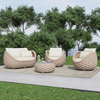 4 Piece Aluminum Patio Furniture: Hand Woven Rope Sofa - Modern Outdoor Sofa Seating with Cushion - All Weather Patio Set for Deck, Yard, Garden, Poolside, Hotel - Terracotta