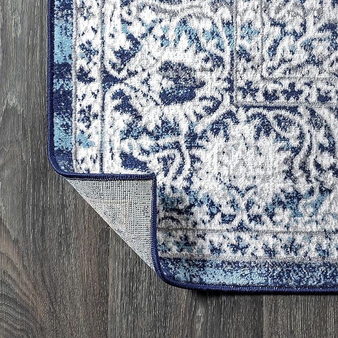JONATHAN Y Modern Vintage Medallion Navy/Light Gray 9x9 Square Indoor Area Rug, Country, Floral, Easy-Cleaning for Living Room, Bedroom, Kitchen, Pet Friendly, Non-Shedding (MDP100B-9SQ)
