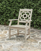 Martha Stewart by POLYWOOD Chinoiserie Outdoor Dining Arm Chair, Slate Grey, Durable HDPE All-Weather, Comfortable Patio Seating with Lattice Back, Backyard, Garden Furniture, Made in The USA