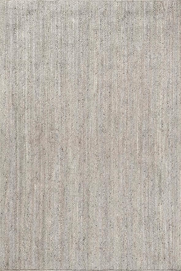 nuLOOM 5x8 Rigo Jute Hand Woven Area Rug, Grey, Solid Farmhouse Design, Natural Fiber, For Bedroom, Living Room, Dining Room, Hallway, Office, Kitchen, Entryway
